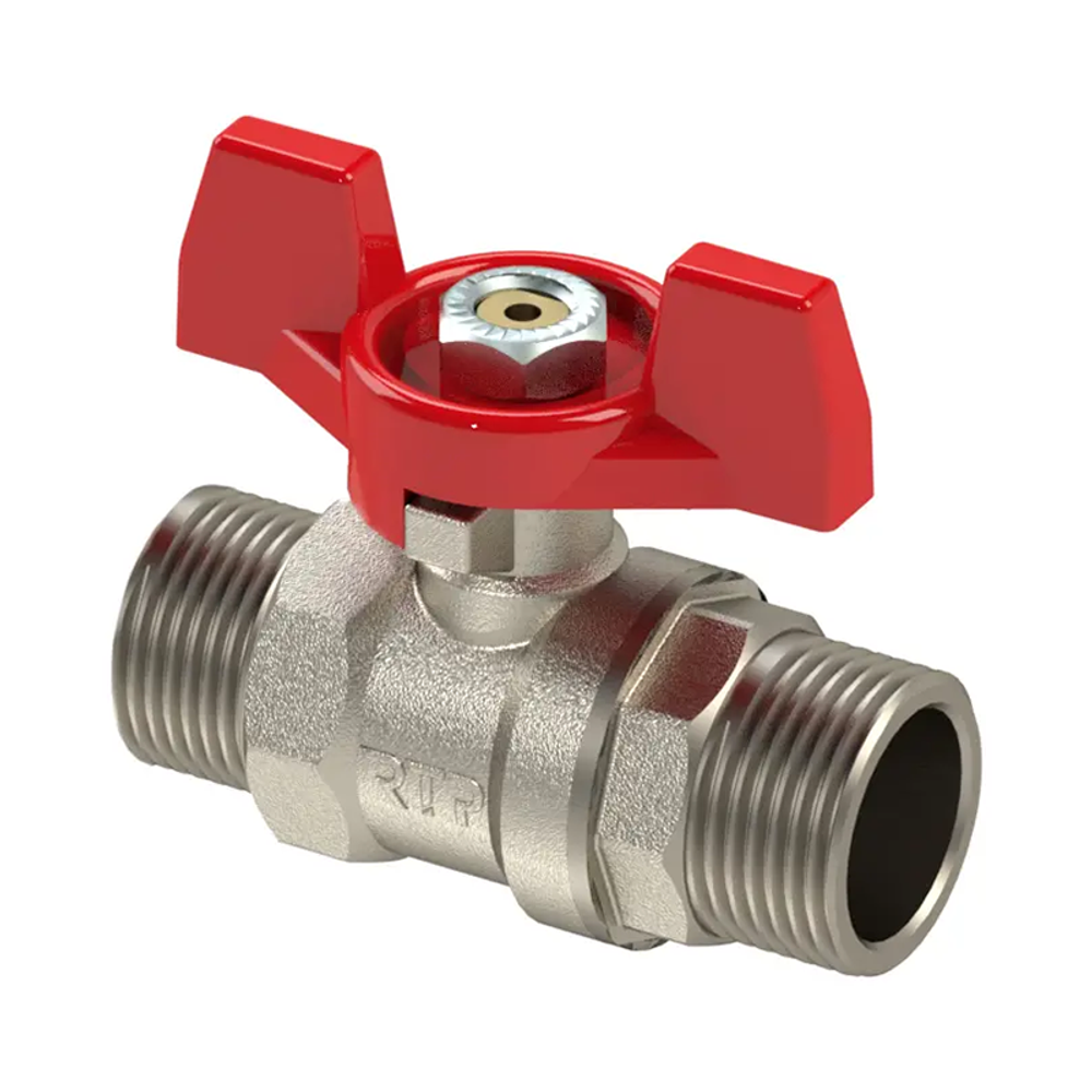 Кран шаровой ручка бабочка латунный наружная/наружная резьба 1/2, PN25 никелированный, RTP (36170)