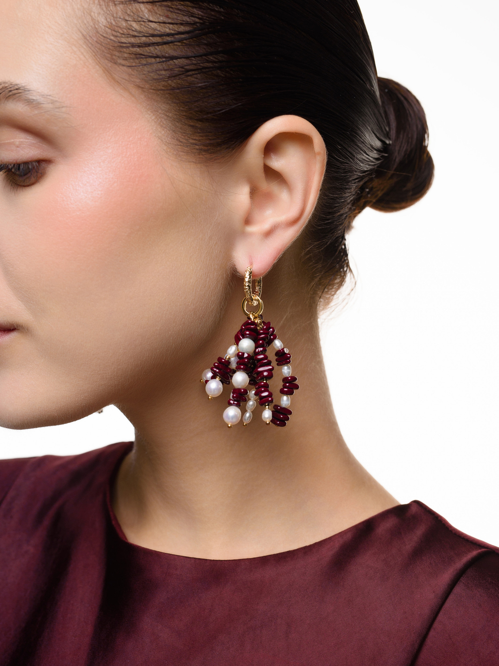 Серьги "Brush Bordo Pearl" Gold