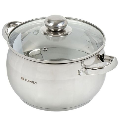 Кастрюля нерж, 3.9 л, с крыш, Daniks, Классика, SD-20, индукц