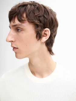 Massimo Dutti Свитер из хлопка букле с круглым вырезом, натуральный, кремовый