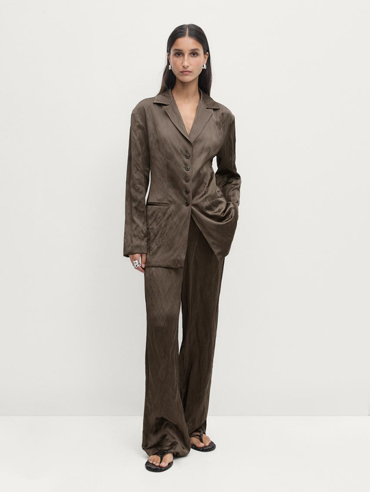 Massimo Dutti Облегающий атласный блейзер, шоколадно-коричневый