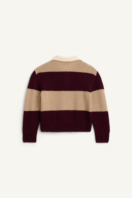 ZARA ВЯЗАНЫЙ СВИТЕР-ПОЛО, БОРДОВЫЙ/ЭКРЮ