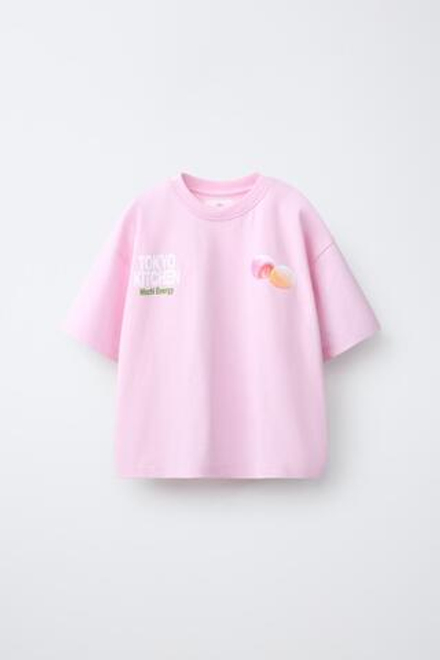 ZARA ФУТБОЛКА С ПРИНТОМ «МОТИ», РОЗОВЫЙ