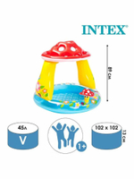 Бассейн надувной Intex 57114 Sunset Shade Грибок 102х89 см / Круглый бассейн Интекс с навесом от солнца и надувным дном для дачи