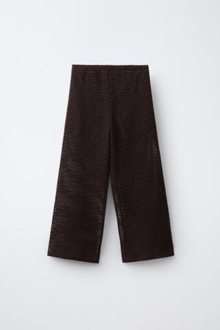 ZARA БРЮКИ WIDE LEG С ВЯЗАНЫМИ ЦВЕТАМИ, КОРИЧНЕВЫЙ