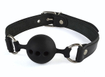 Силиконовый кляп-шар с ремешками из натуральной кожи черного цвета (Цвет: черный)