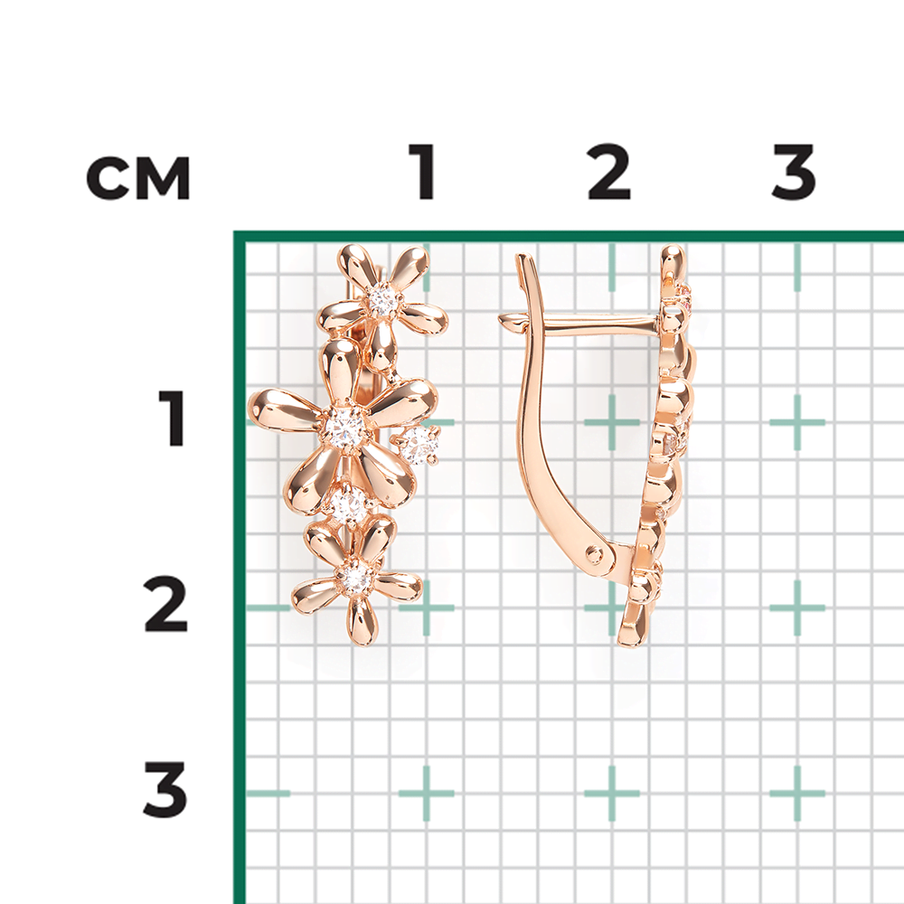 Серьги с английским замком из красного золота с фианитами