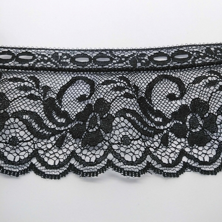 Кружево-рюш, 68 мм, цвет черный, намотка 25 м (10216022/110717/0012010/01_Испания)