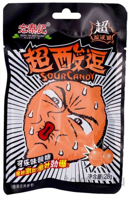 Кислые леденцы со вкусом колы Sour Candy Hong Tai Kee Foods, 28 гр