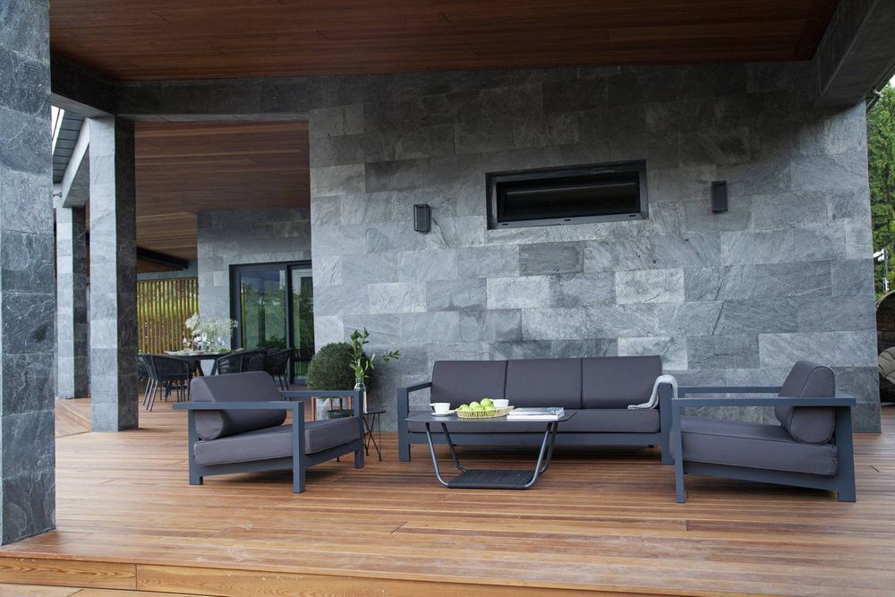 "Гранада" диван 3-местный, каркас алюминий темно-серый (RAL7024) муар, ткань темно-серая 027