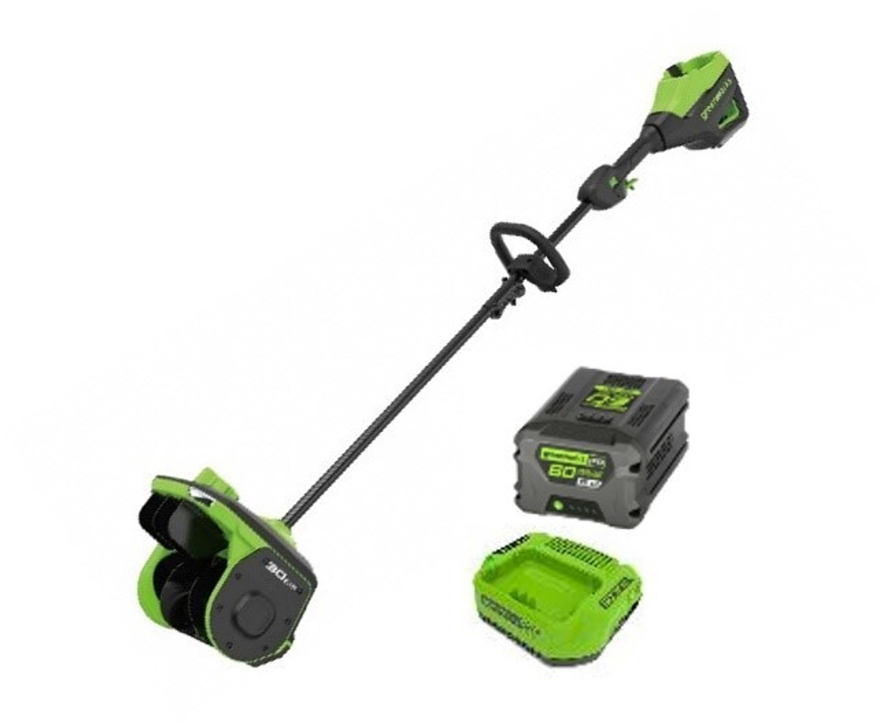 Снегоуборщик аккумуляторный Greenworks Арт. 2603207UG, 60V, 30 см, с регулируемым направлением выброса, бесщеточный, c 1хАКБ 5Ач и ЗУ