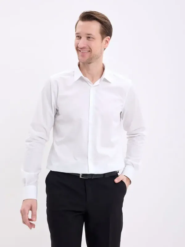 Рубашка на высокий рост LONG SLIM FIT с длинным рукавом, белая