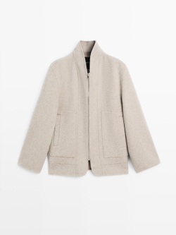 Massimo Dutti Пальто из смесовой шерсти с застежкой-молнией, жемчужно-серый