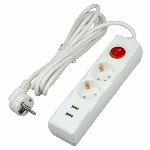 S-GCD2-3BU WHITE Удлинитель серии Standart, шнур 3м., 2 гнезда, 2USB*2,1A, с/з. Белый. TM Uniel.