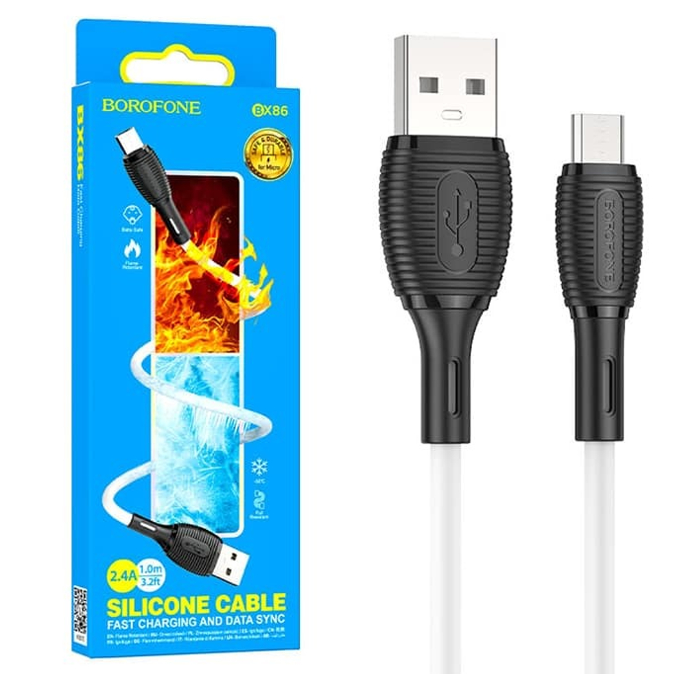 Кабель USB - Micro BOROFONE BX86 Silicone (белый) 1м
