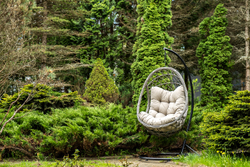 "Венеция" подвесное кресло-кокон из искусственного ротанга, цвет серый с бежевой подушкой