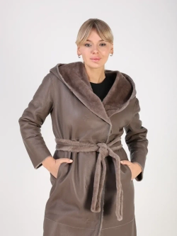 Дубленка зимняя шуба натуральная с капюшоном двухсторонняя