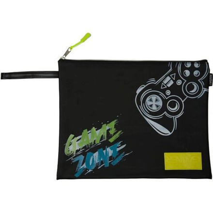 Папка А4 (330*240*10) с ручкой, молния сверху, силикон "Game Zone" с каучуковой аппликац.