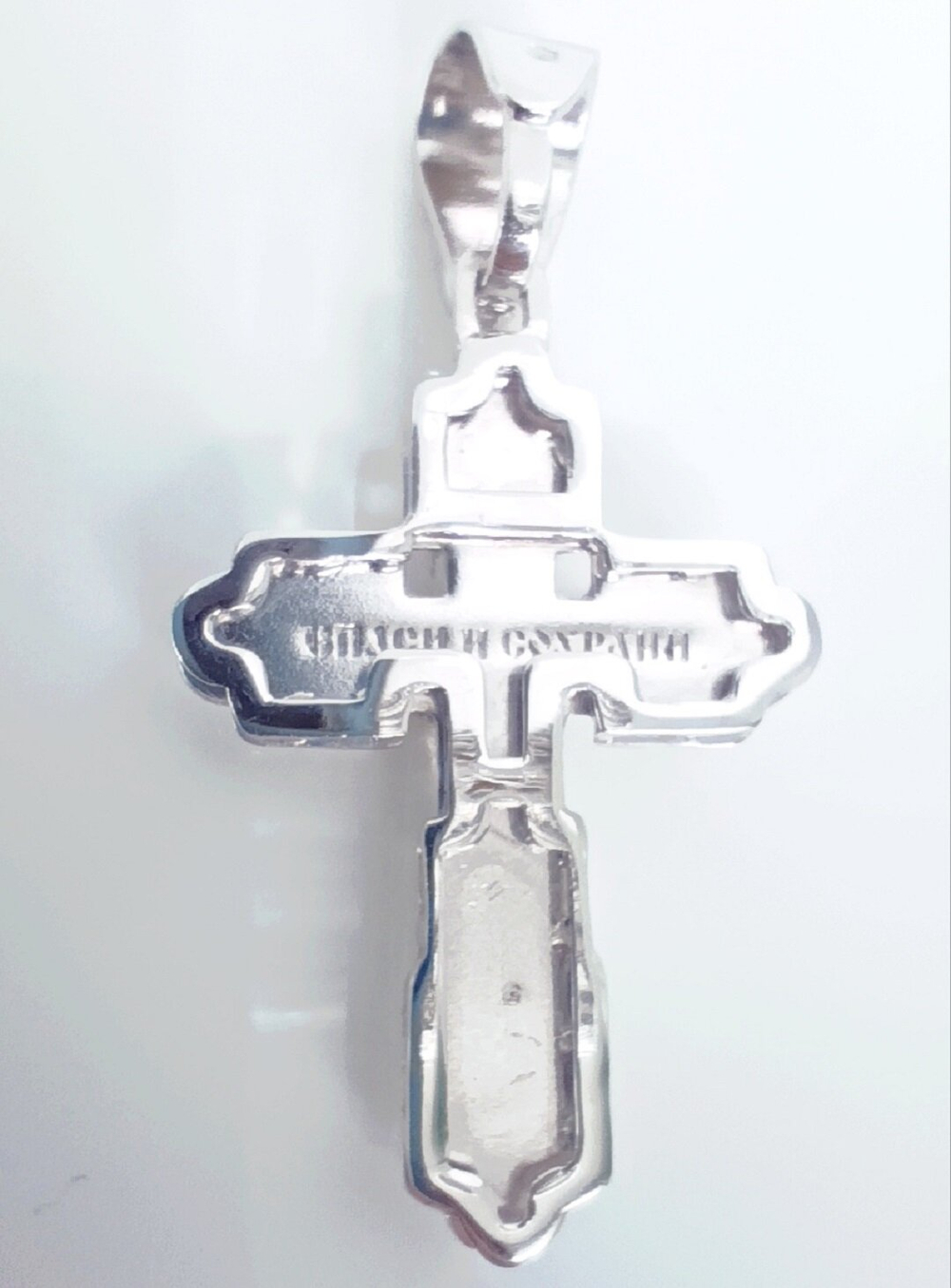 Крест Эстерелла, с фианитом, родированный, серебро 925 пробы/Ф