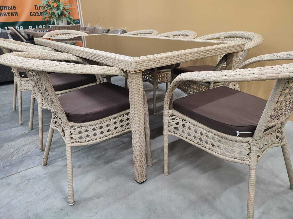 Комплект мебели из искусственного ротанга стол Египет + 8 кресел Руардин Wood