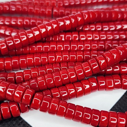 Бусины шайбы, рондель, красный, лэмпворк, стекло, р-р 6мм, цена за набор 10 шт