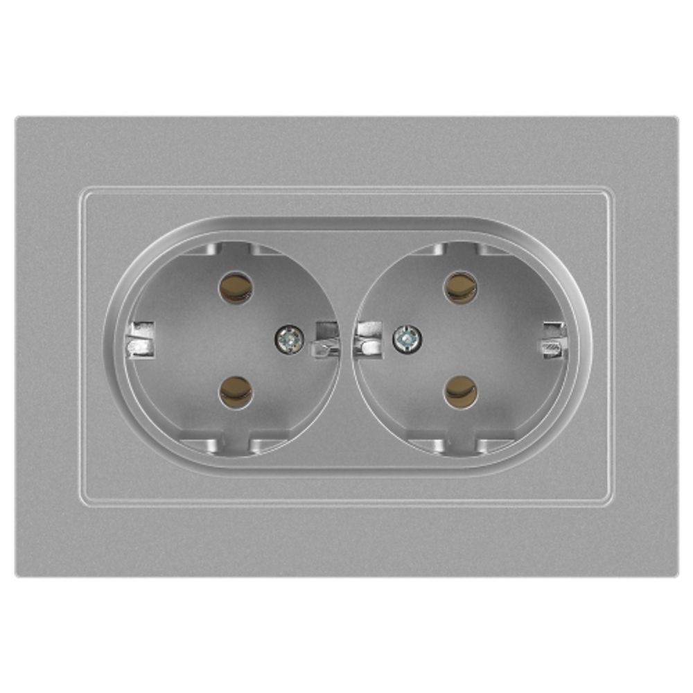 Розетка Intro Accent 6-205-03 двойная с заземлением 2X2P+E Schuko 16А-250В IP20 СУ AL/CU алюминий