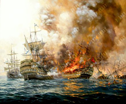 Плотников В. В. Бой в Чесменской бухте 5 июля 1770 г. Холст, масло. 2019 г.