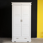 Шкаф для одежды распашной белый Харви двухдверный деревянный с ящиком, со штангой и полкой, шкаф для вещей в прихожую и спальню с филенкой в викторианском стиле из массива сосны