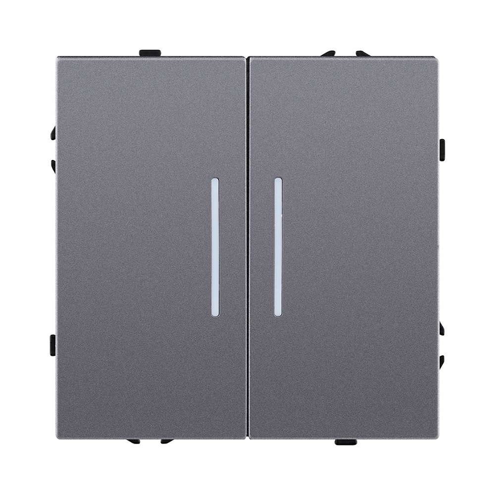 Выключатель 2-клавишный 10А/250В с LED подсветкой, серый Kollinger Eclipse EC-010GY