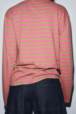 ZARA ФУТБОЛКА В ПОЛОСКУ С ДЛИННЫМИ РУКАВАМИ, ОТТЕНКИ РОЗОВОГО