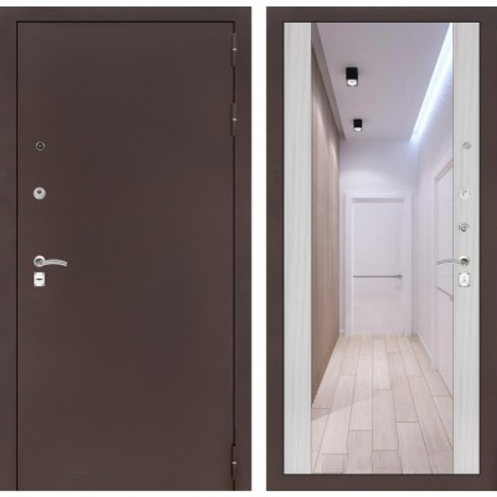 Дверь Входная Лабиринт CLASSIC антик медный С зеркалом Максимум Сандал белый