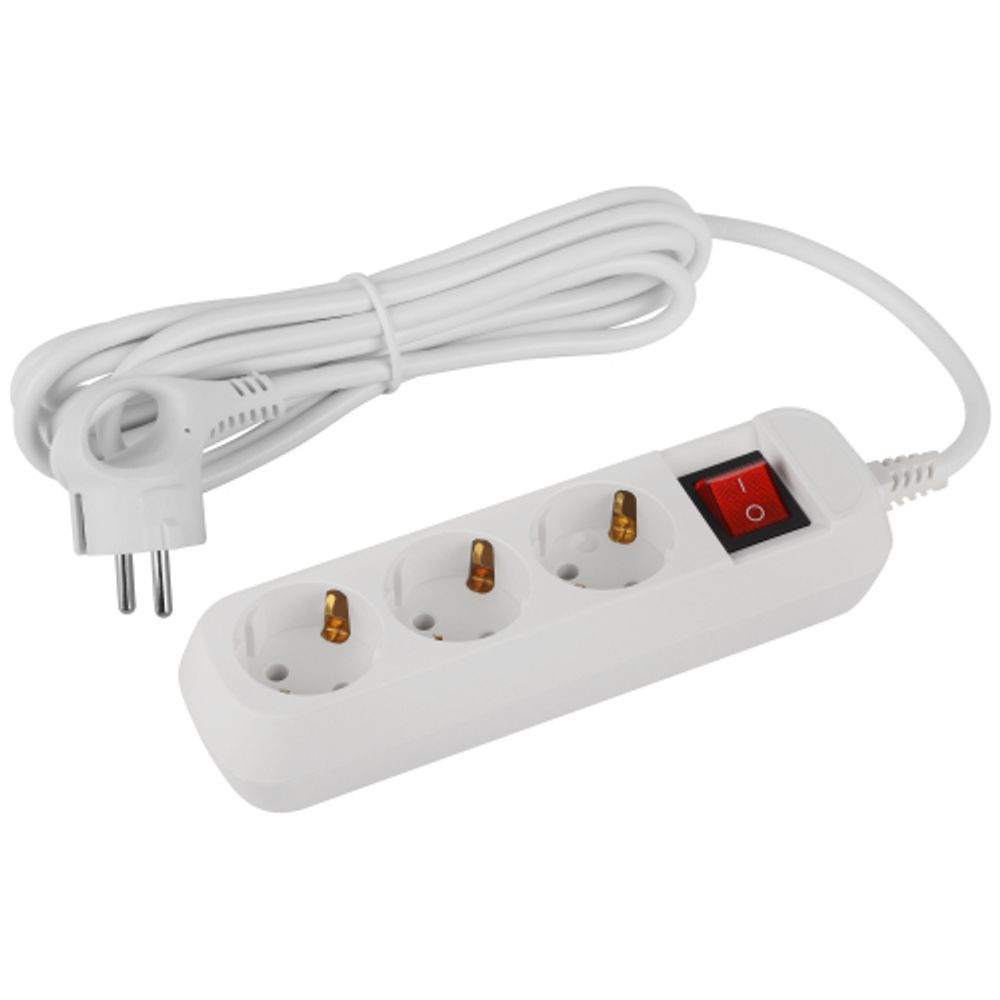 Удлинитель электрический ЭРА UDL-16-330-ES Greenline 3 розетки с заземлением с выключателем 3м ПВС 3x1мм2 | Бытовые удлинители