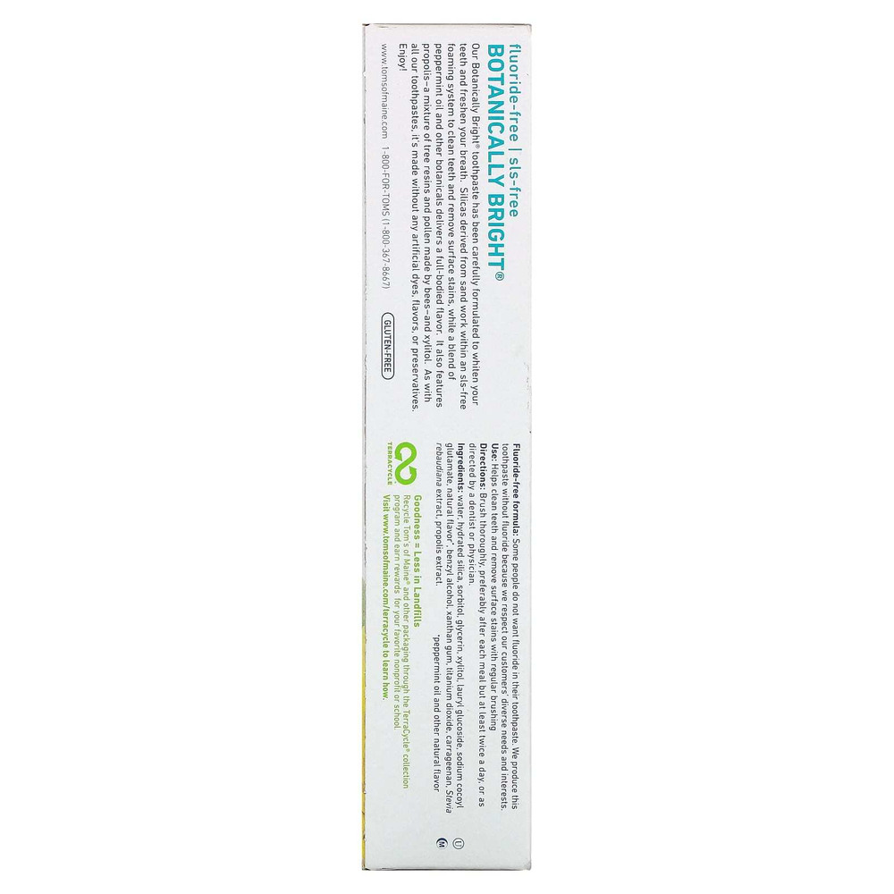 Tom's of Maine, Natural Botanically Bright Whitening Toothpaste, без фтора, перечная мята, 133 г (4,7 унции)