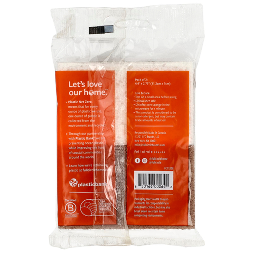 Full Circle, In a Nutshell ™, губки для чистки из орехового дерева, 2 губки, 11,2 x 7 см (4,4 x 2,75 дюйма) каждая