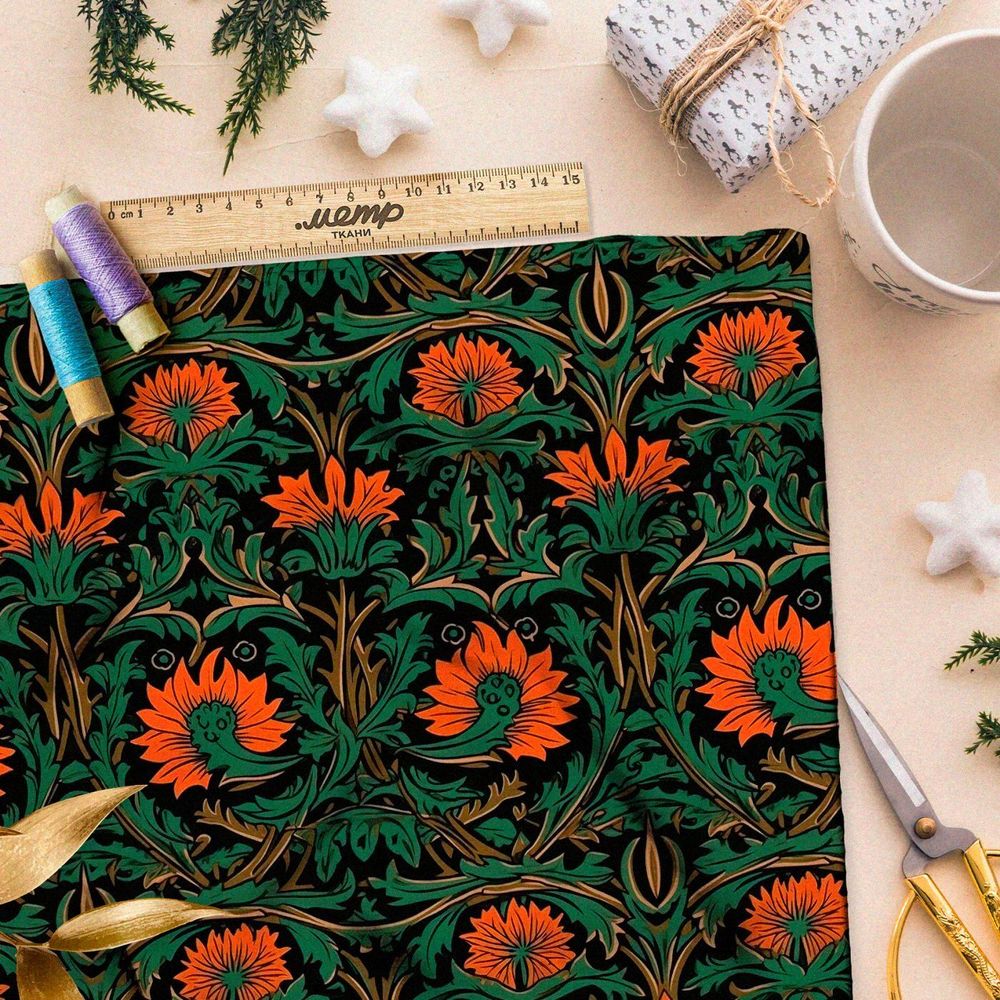 Ткань премиум флис экзотические цветочные фантазии