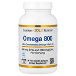 California Gold Nutrition, Omega 800, ультраконцентрированный рыбий жир с омега-3, в форме триглицеридов KD-Pur, 90 капсул из рыбьего желатина (1000 мг в 1 капсуле)