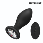 Черная вибровтулка с прозрачным кристаллом и пультом ДУ - 8,5 см. (Цвет: черный)