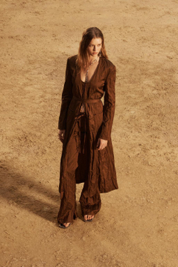 ZARA ДЛИННОЕ ПАЛЬТО ИЗ ХЛОПКА, КОРИЧНЕВЫЙ