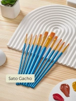 Набор кистей для рисования SATO GACHO синтетика (кисточки: круглая, плоская, лайнер) 10 шт., синие