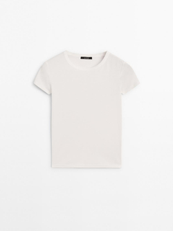 Massimo Dutti Футболка с короткими рукавами и окантовкой, натуральный, кремовый