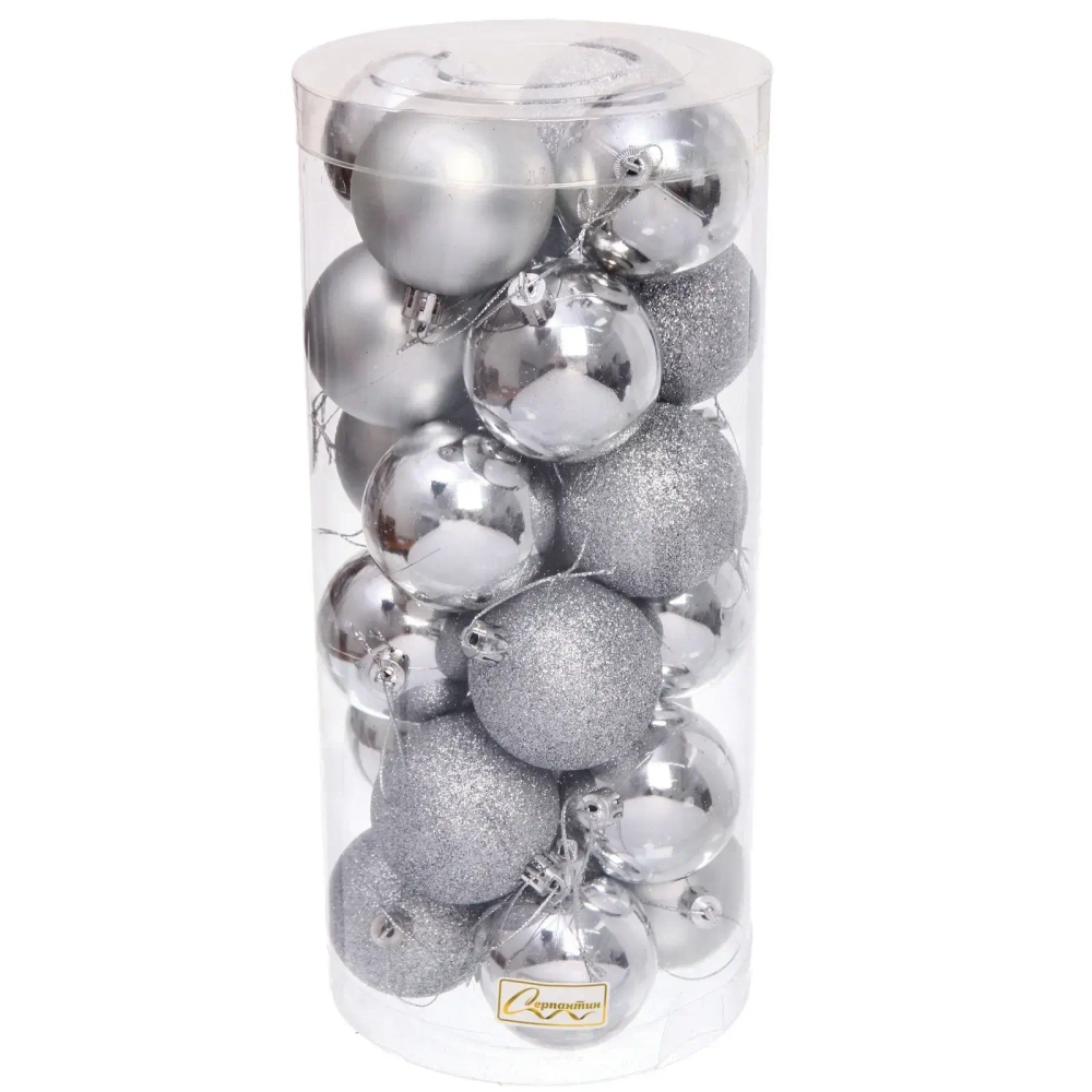 Новогодние шары 6 см (набор 24 шт) «Микс фактур», серебро