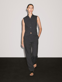 Massimo Dutti Жилет из 100% льна с высоким воротником, темно-серый