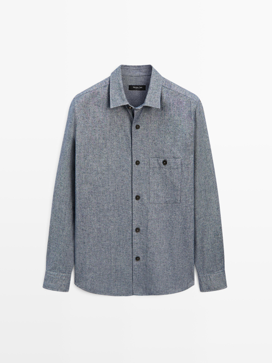 Massimo Dutti Меланжевая куртка-рубашка с карманом, линялый синий