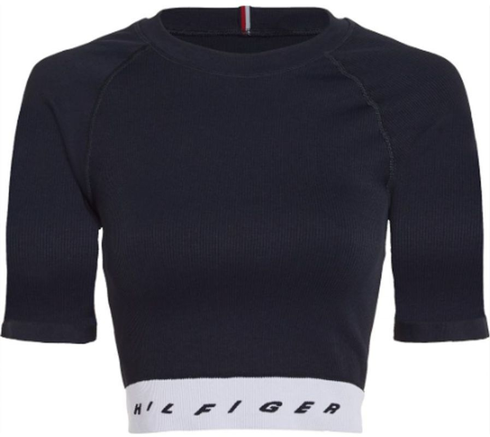 Женская теннисная футболка Tommy Hilfiger Slim Seamless Cropped SS Tee - небесный