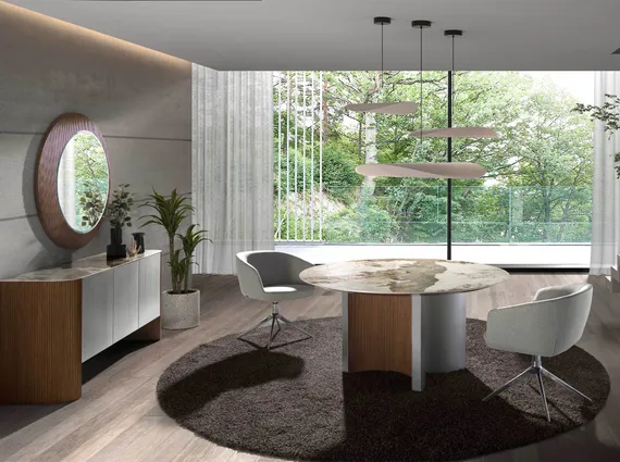 Обеденный стол Angel Cerda 1148, Ø150 см, орех, керамика