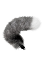 Серебристая металлическая анальная втулка с серым лисьим хвостом (Цвет: серый)