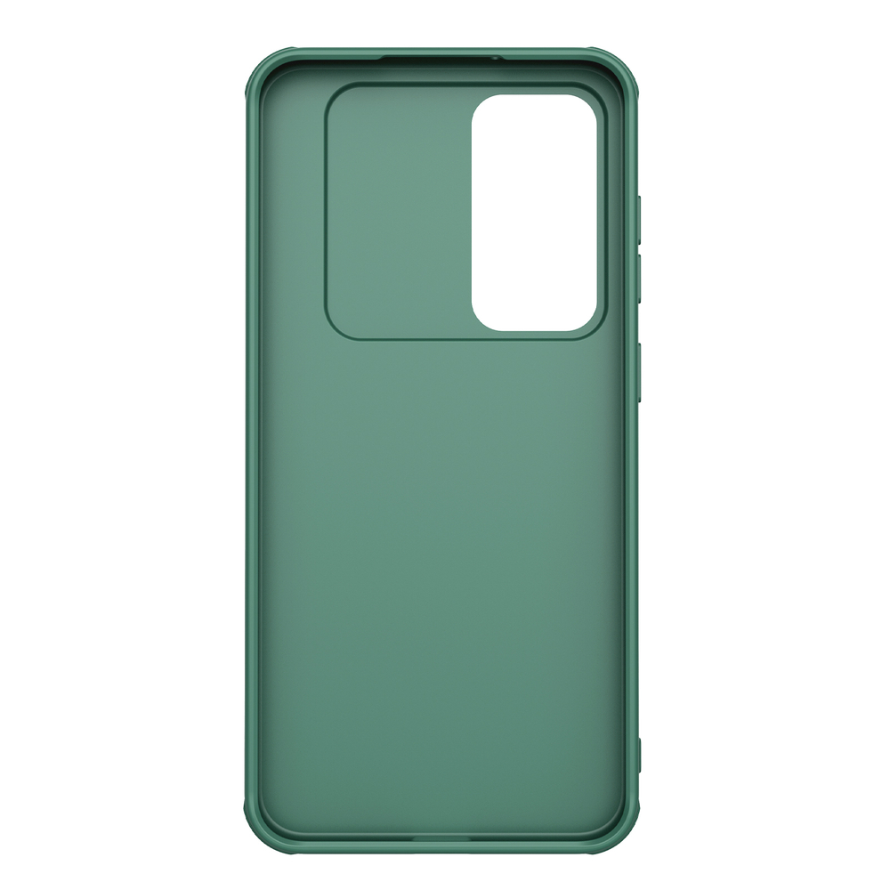 Усиленный чехол зеленого цвета (Dark Green) с сдвижной шторкой для камеры от Nillkin для Samsung Galaxy S24 FE, серия CamShield Pro