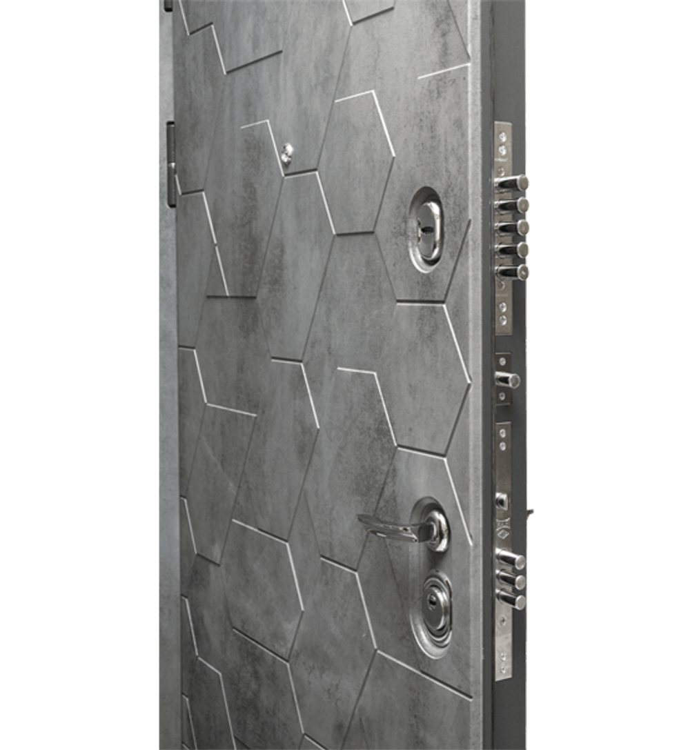 Входная дверь в квартиру с шумоизоляцией Сударь Дива (DIVA) МД-51 Темный бетон / рис. М13 Верона 2 Белый софт (белый матовый, без текстуры)