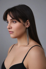 Серьги длинные цепочки на замке левербек, оттенки серебро и графит