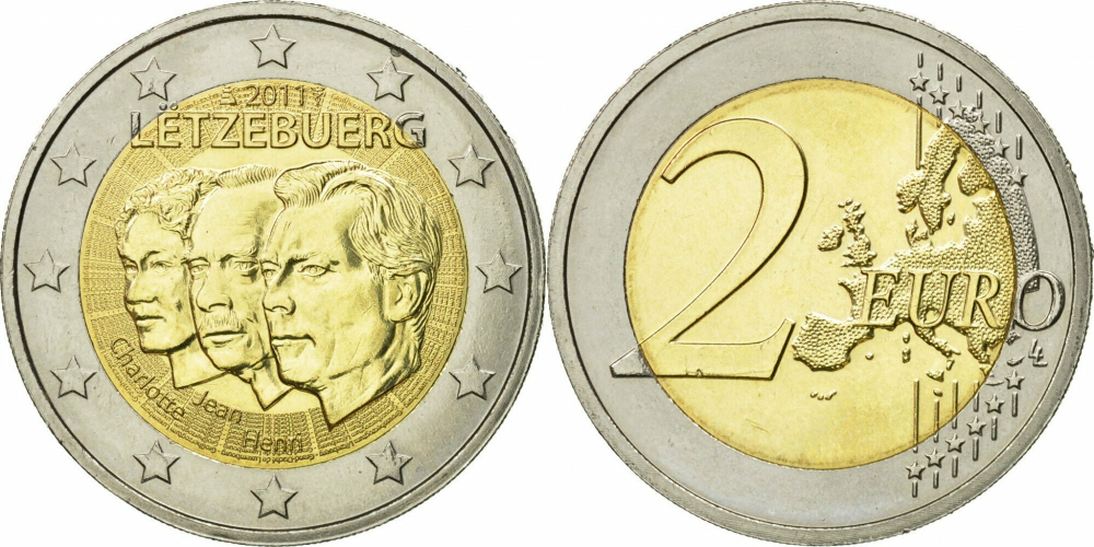 Люксембург 2 евро, 2011 50 лет назначению Великого герцога Жана титулом UNC